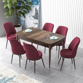 Set masa extensibila si scaune, Hanah Home, Han, Baroc / Burgundia imagine