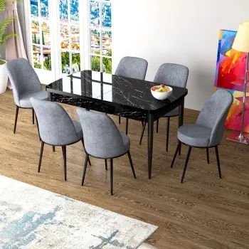 Set masa extensibila si scaune, Hanah Home, Han, Marmura neagra / Gri imagine