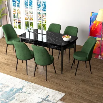 Set masa extensibila si scaune, Hanah Home, Han, Marmura neagra / Kaki imagine