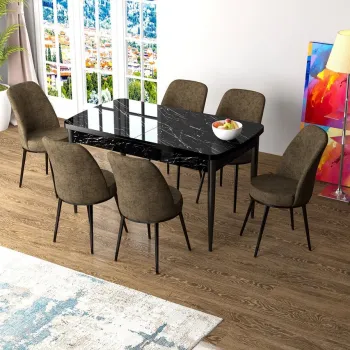 Set masa extensibila si scaune, Hanah Home, Han, Marmura neagra / Maro imagine