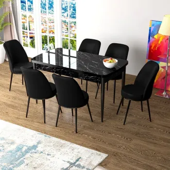 Set masa extensibila si scaune, Hanah Home, Han, Marmura neagra / Negru imagine