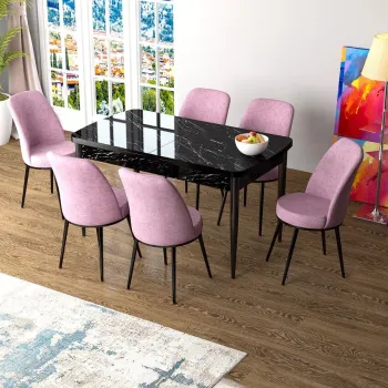 Set masa extensibila si scaune, Hanah Home, Han, Marmura neagra / Roz imagine