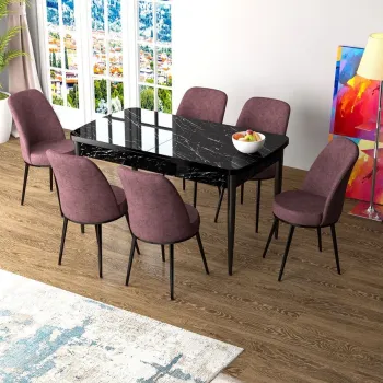 Set masa extensibila si scaune, Hanah Home, Han, Marmura neagra / Roz prafuit imagine