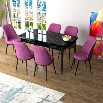 Set masa extensibila si scaune, Hanah Home, Han, Marmura neagra / Violet imagine