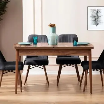 Set masa extensibila si scaune, Hanah Home, Lidyana, Frame: 70% HORNBEAM/30% MELAMINE COATED CHIPBOARD, Antracit imagine