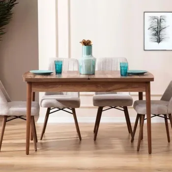 Set masa extensibila si scaune, Hanah Home, Lidyana, Frame: 70% HORNBEAM/30% MELAMINE COATED CHIPBOARD, Crem imagine