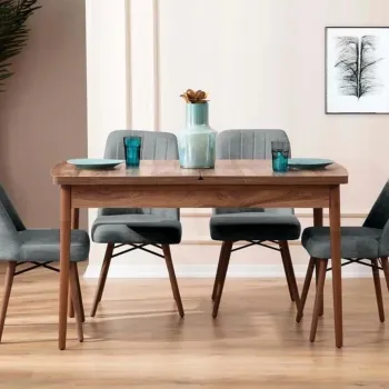 Set masa extensibila si scaune, Hanah Home, Lidyana, Frame: 70% HORNBEAM/30% MELAMINE COATED CHIPBOARD, Gri imagine