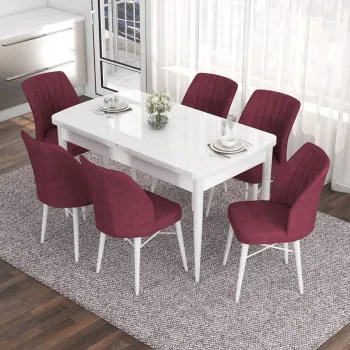 Set masa extensibila si scaune, Hanah Home, Nef, Alb / Burgundia imagine