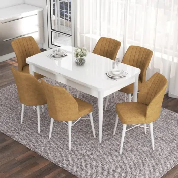 Set masa extensibila si scaune, Hanah Home, Nef, Alb / Cappuccino imagine