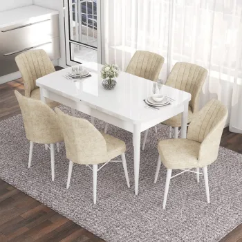 Set masa extensibila si scaune, Hanah Home, Nef, Alb / Crem imagine