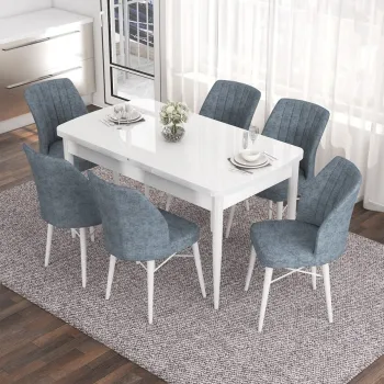 Set masa extensibila si scaune, Hanah Home, Nef, Alb/Gri imagine