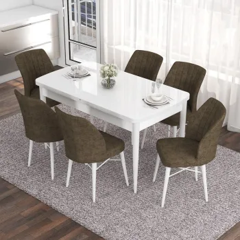 Set masa extensibila si scaune, Hanah Home, Nef, Alb/Maro imagine