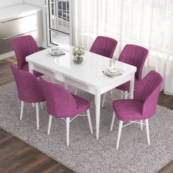 Set masa extensibila si scaune, Hanah Home, Nef, Alb/Mov imagine