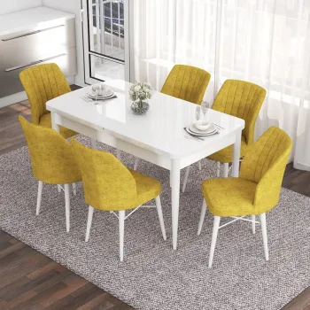 Set masa extensibila si scaune, Hanah Home, Nef, Alb/Mustar imagine