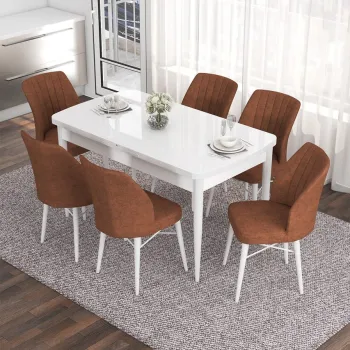 Set masa extensibila si scaune, Hanah Home, Nef, Alb / Rosu-catifea imagine