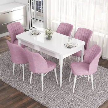 Set masa extensibila si scaune, Hanah Home, Nef, Alb/Roz imagine