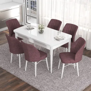 Set masa extensibila si scaune, Hanah Home, Nef, Alb / Roz Paduros imagine