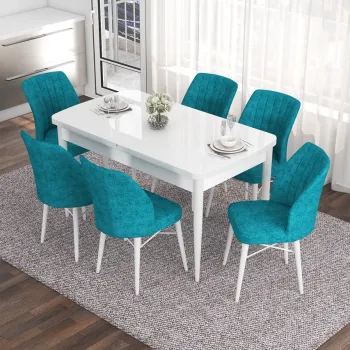 Set masa extensibila si scaune, Hanah Home, Nef, Alb / Turcoaz imagine