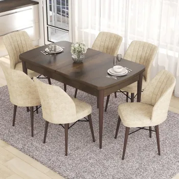 Set masa extensibila si scaune, Hanah Home, Nef, Baroc / Crem imagine