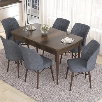 Set masa extensibila si scaune, Hanah Home, Nef, Baroc / Fumuriu imagine