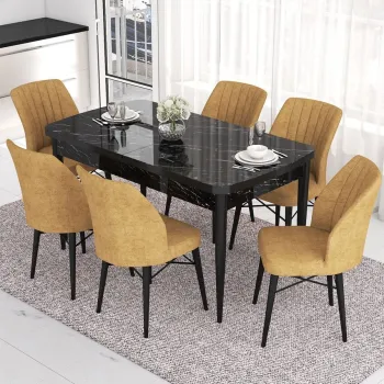 Set masa extensibila si scaune, Hanah Home, Nef, Marmura neagra / Cappuccino imagine