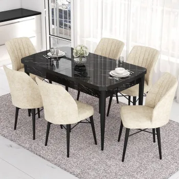 Set masa extensibila si scaune, Hanah Home, Nef, Marmura neagra / Crem imagine