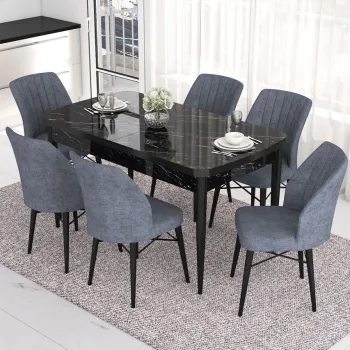 Set masa extensibila si scaune, Hanah Home, Nef, Marmura neagra / Fumure imagine