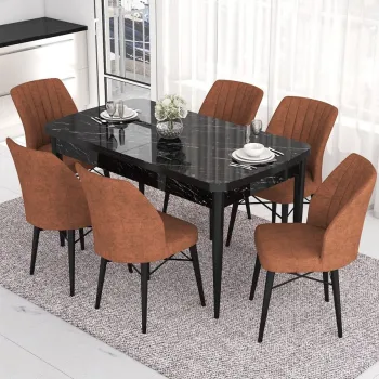 Set masa extensibila si scaune, Hanah Home, Nef, Marmura neagra / Rosu de faianta imagine