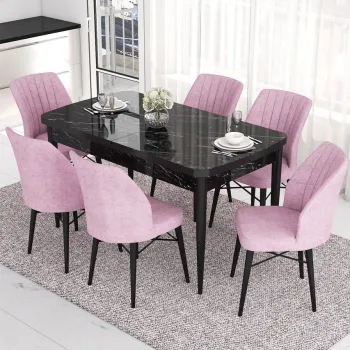 Set masa extensibila si scaune, Hanah Home, Nef, Marmura neagra / Roz imagine