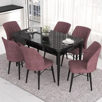 Set masa extensibila si scaune, Hanah Home, Nef, Marmura neagra / Roz prafuit imagine