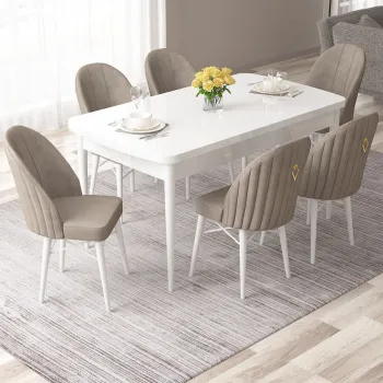 Set masa extensibila si scaune, Hanah Home, Roz, Alb / Cappuccino imagine