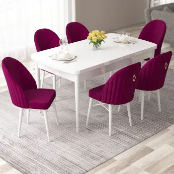 Set masa extensibila si scaune, Hanah Home, Roz, Alb / Damasc imagine