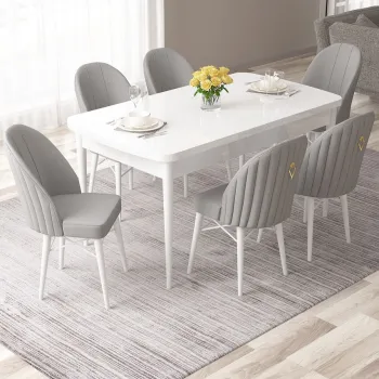 Set masa extensibila si scaune, Hanah Home, Roz, Alb/Gri imagine