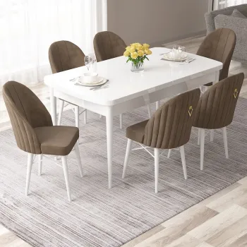 Set masa extensibila si scaune, Hanah Home, Roz, Alb/Maro imagine