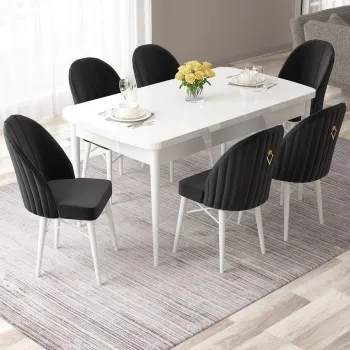 Set masa extensibila si scaune, Hanah Home, Roz, Alb/Negru imagine