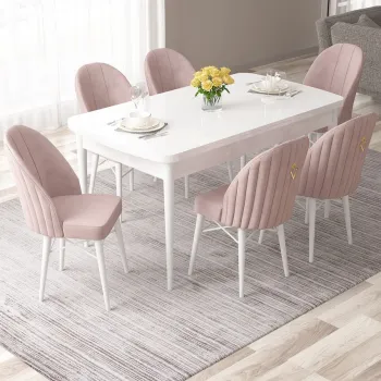 Set masa extensibila si scaune, Hanah Home, Roz, Alb/Roz imagine