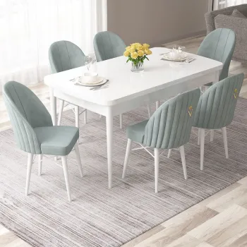 Set masa extensibila si scaune, Hanah Home, Roz, Alb / Verde de mare imagine