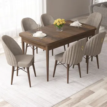 Set masa extensibila si scaune, Hanah Home, Roz, Baroc / Cappuccino imagine