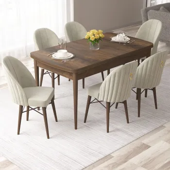 Set masa extensibila si scaune, Hanah Home, Roz, Baroc / Crem imagine