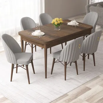 Set masa extensibila si scaune, Hanah Home, Roz, Baroc / Gri imagine