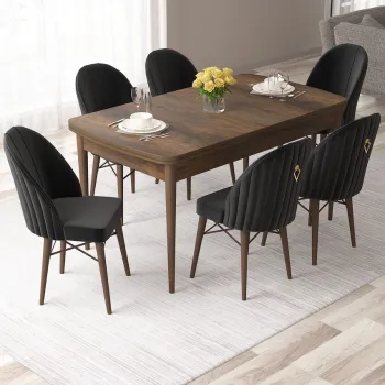 Set masa extensibila si scaune, Hanah Home, Roz, Baroc / Negru imagine