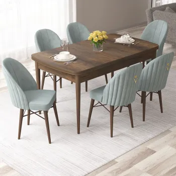 Set masa extensibila si scaune, Hanah Home, Roz, Baroc / Verde marin imagine