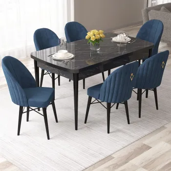 Set masa extensibila si scaune, Hanah Home, Roz, Marmura neagra / Albastru marin imagine