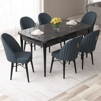 Set masa extensibila si scaune, Hanah Home, Roz, Marmura neagra / Antracit imagine