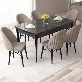Set masa extensibila si scaune, Hanah Home, Roz, Marmura neagra / Cappuccino imagine