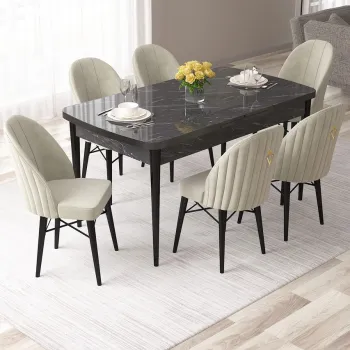 Set masa extensibila si scaune, Hanah Home, Roz, Marmura neagra / Crem imagine