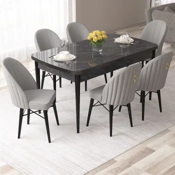 Set masa extensibila si scaune, Hanah Home, Roz, Marmura neagra / Gri imagine