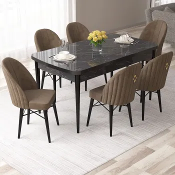 Set masa extensibila si scaune, Hanah Home, Roz, Marmura neagra / Maro imagine