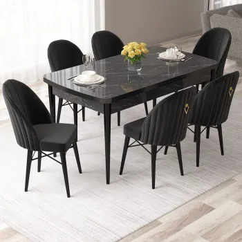 Set masa extensibila si scaune, Hanah Home, Roz, Marmura neagra / Negru imagine
