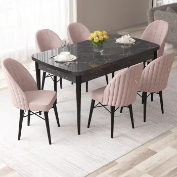 Set masa extensibila si scaune, Hanah Home, Roz, Marmura neagra / Roz imagine